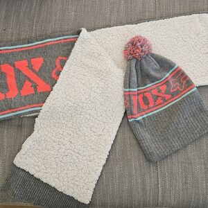 Fox Gray and Pink Beanie and Scarf Set